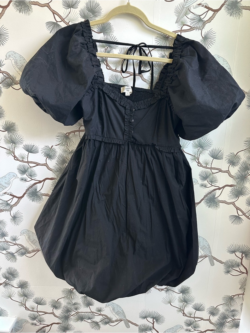 Entro Black Puff Sleeve Bubble Hem Mini Dress Size Small